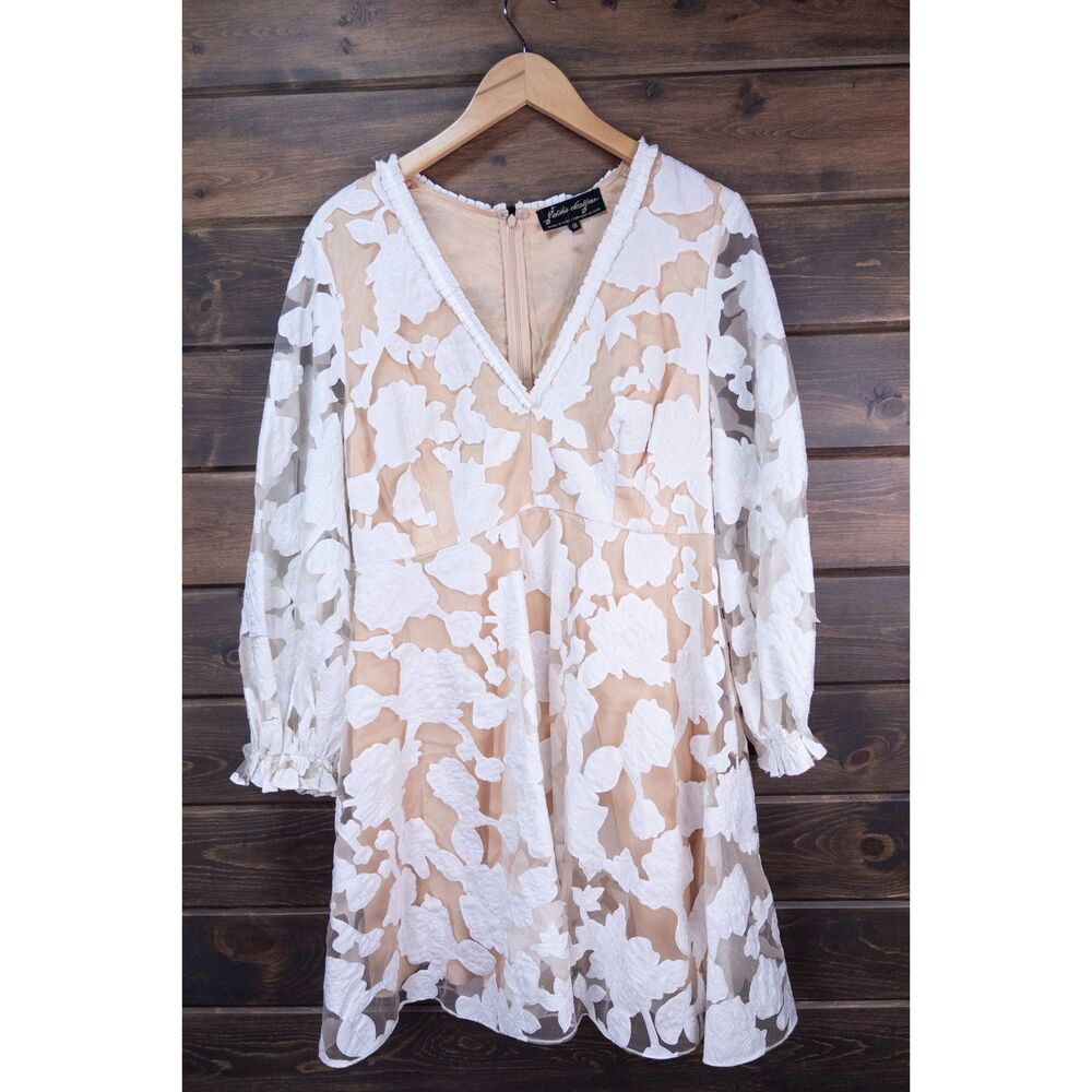 Anthropologie Geisha Designs Loren Appliqued Tulle Mini Dress White Nude Size 10